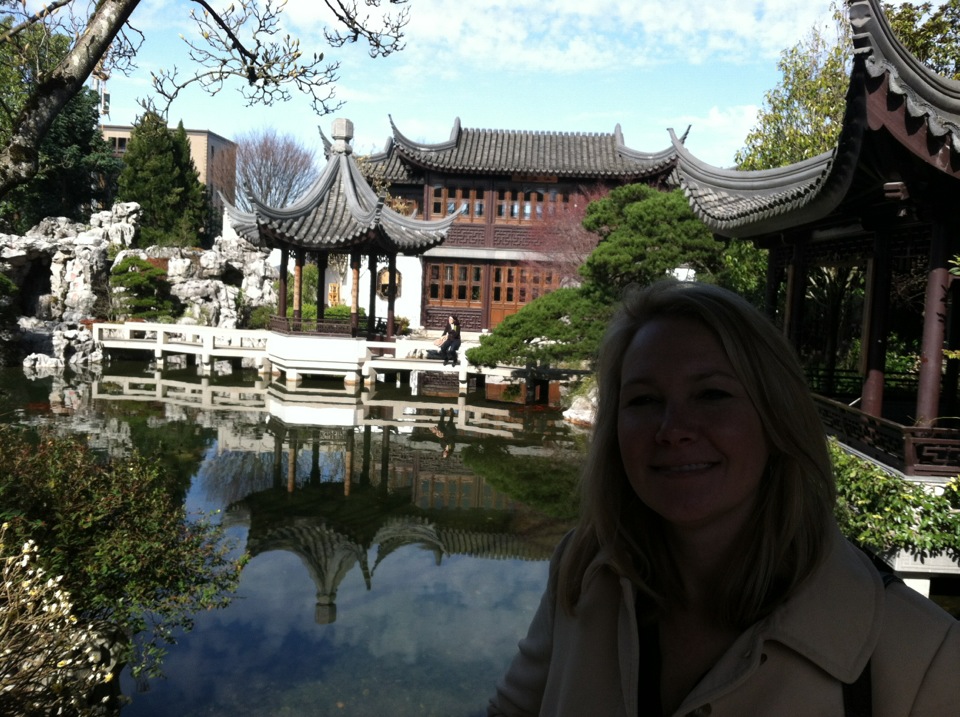 Andrea in front of the pond - from the Chinese Gardens photo gallery.